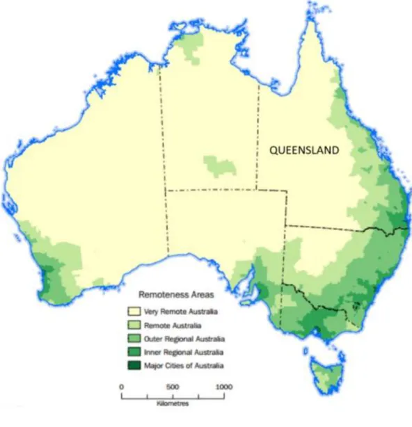 Figure 1.1: Australian Statistical Geography Standard remoteness structure 2011 Source: (Australian Bureau of Statistics, 2013a) 