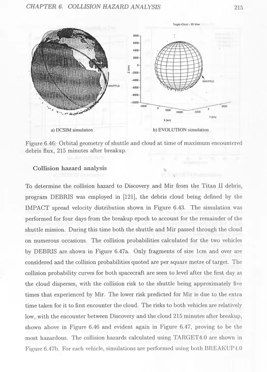 Figure 6.46:debris flux, Orbital geometry of shuttle and cloud at time of maximum encountered  215 minutes after breakup