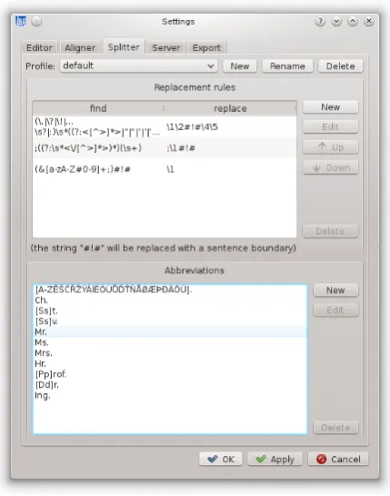 Figure 5: InterText editorments available on a remote – dialog showing list of align- InterText server and their dif-ferent state of synchronziation with the local repository.