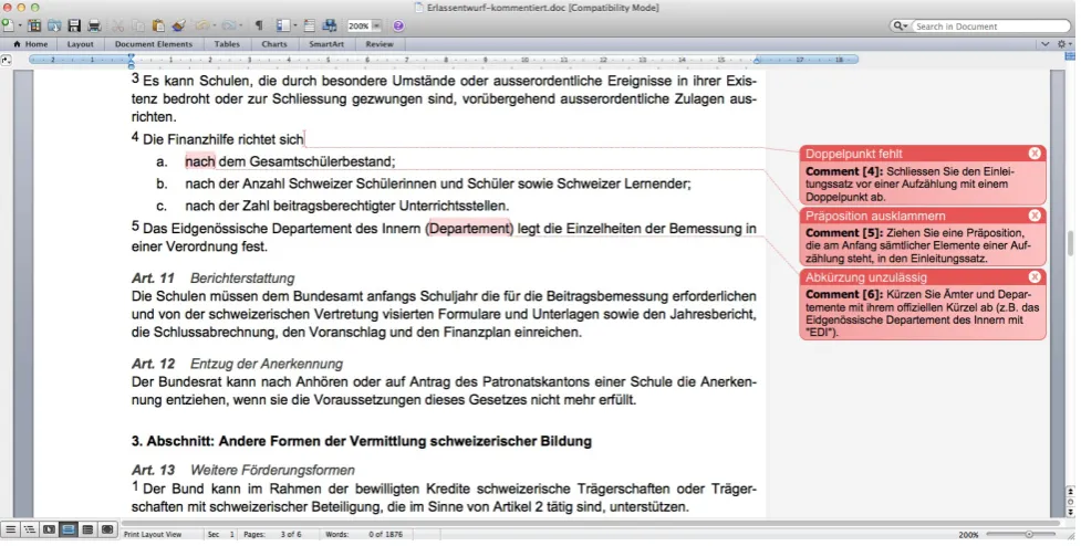 Figure 2: Sample output of the style checking tool.