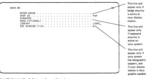 Figure 2-3 is an example of a completed Sign On display at a command display 