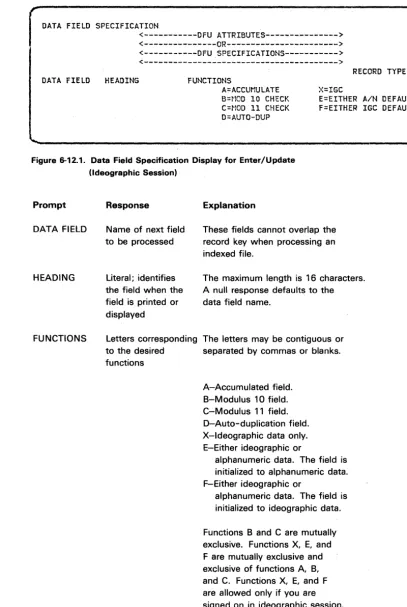 Figure 6-12.1. Data Field Specification Display for Enter/Update 
