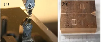 Figure 13: (a) Diamond scribing operation, (b) 220 GHz circuit fabricated using NN1000 