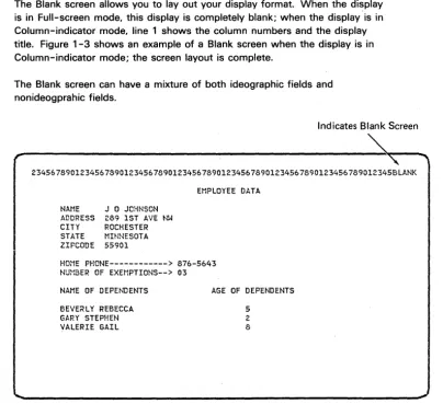 Figure 1-3. Completed Display Layout on a Blank Screen in Column-Indicator Mode 