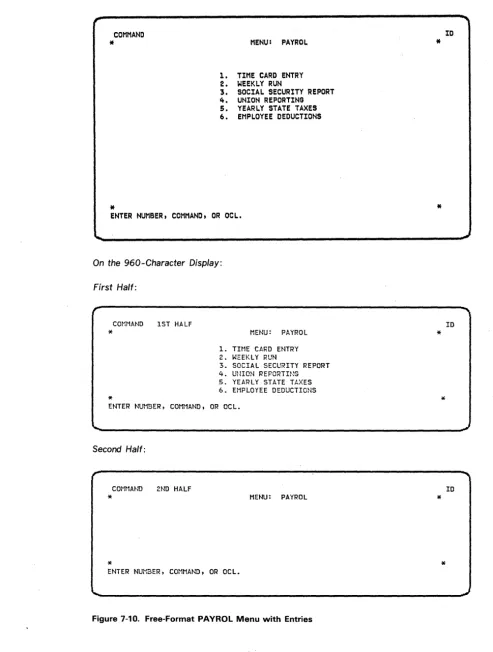 Figure 7-10. Free-Format PAYROL Menu with Entries 