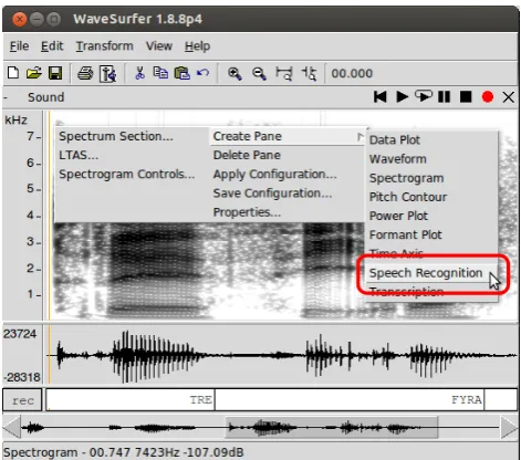 Figure 1: The Speech Recognition plugin adds an entry inthe Create Pane menu.