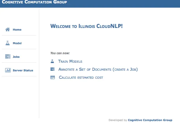 Figure 2: Main selection pane in ILLINOISCLOUDNLP interface