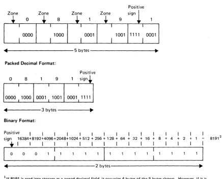 Figure 4-6. Zoned Decimal, Packed Decimal, and Binary Representation of 8191 