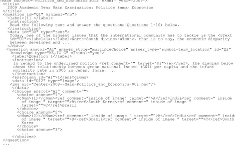 Figure 1: XML example of document structure (2009 Center Test Politics and Economics) 