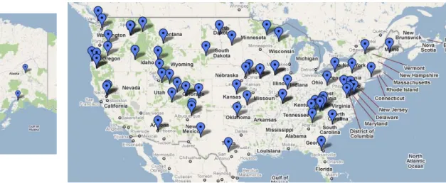 Figure 1: Locations of organizations that completed the initial survey 