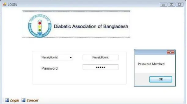 Fig: Now Receptionist option is selected and password is entered 