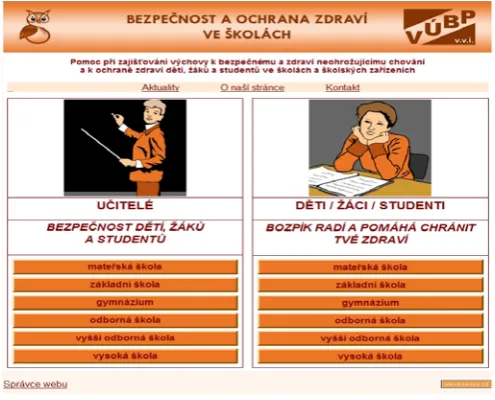 Figure 1. Webpage http://skoly.vubp.cz/ 