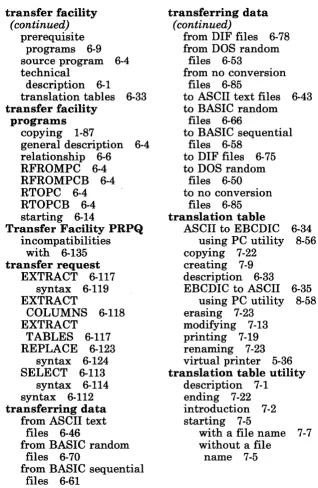 TABLES 6-117 REPLACE 6-123 syntax 6-124 