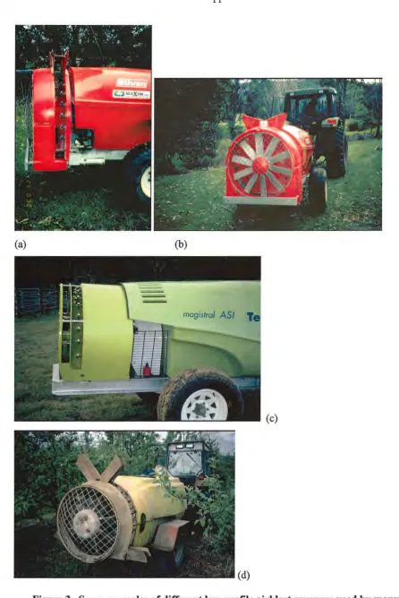 Figure 3. Some examples orchard of different low profile airblast sprayers used by many industries
