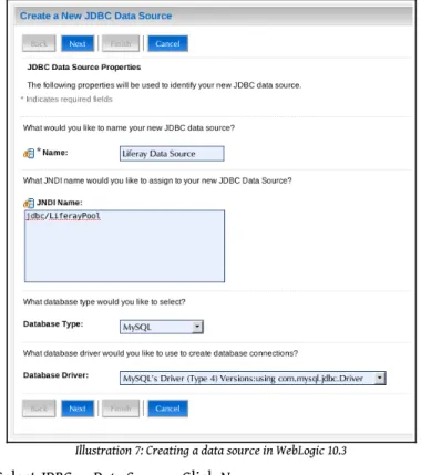 Illustration 7: Creating a data source in WebLogic 10.3