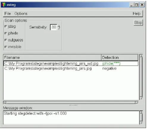 Figure 11. The output from Xsteg when examining two suspect JPEG files.