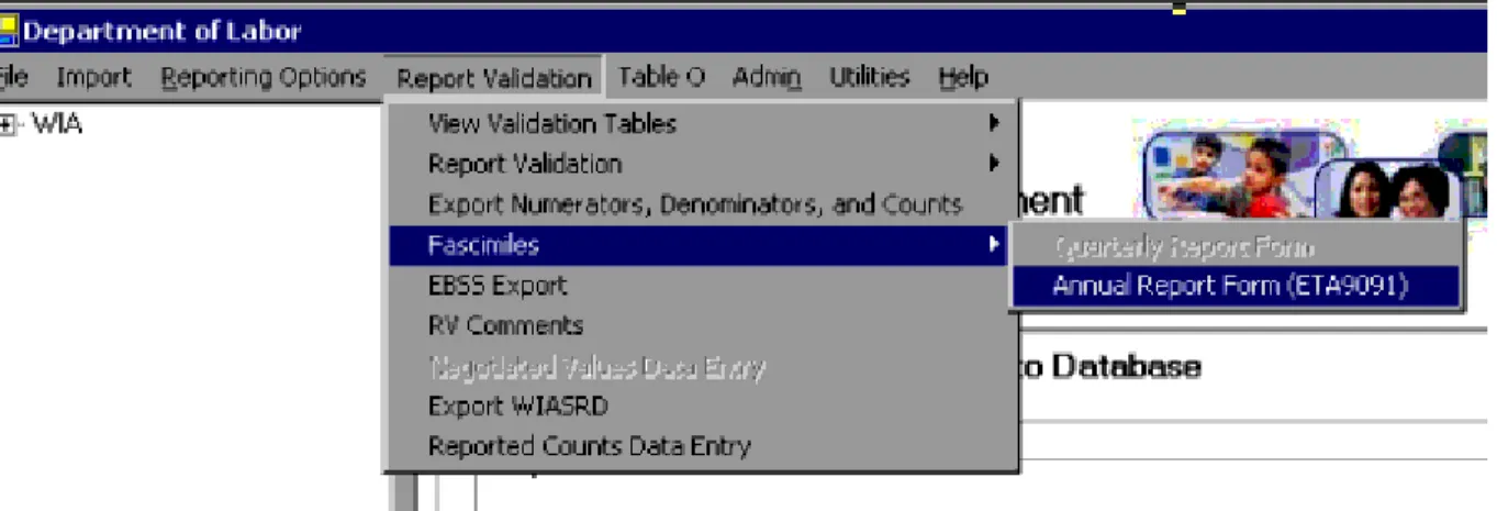 Table O results are displayed on the 9091 facsimile. To view Table O results, click  on the Report Validation menu, select Facsimiles, and then select Annual  Report Form (ETA 9091)