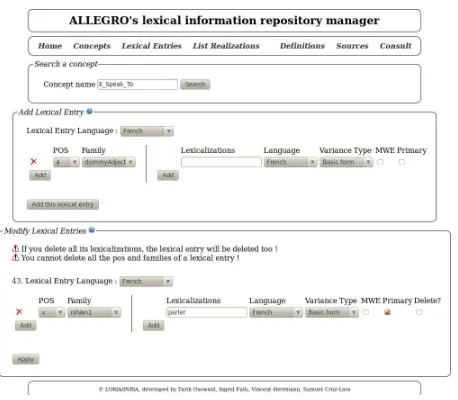 Figure 4: Screenshot of web interface for editing lexicalentries.