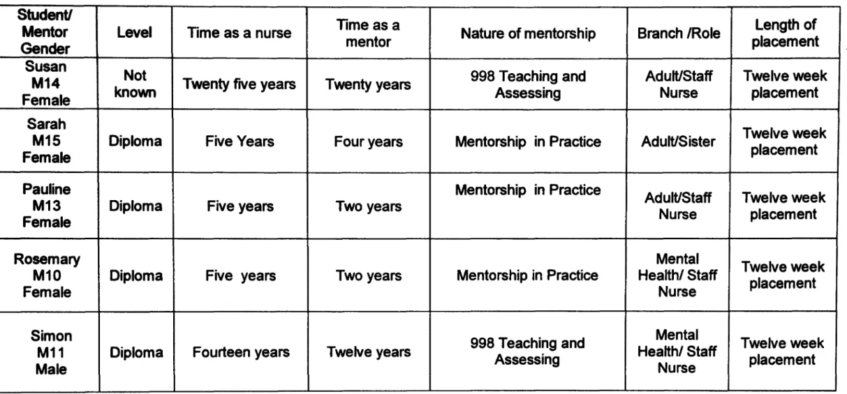 Table XI: Background of mentors in continuing care third placement Student!