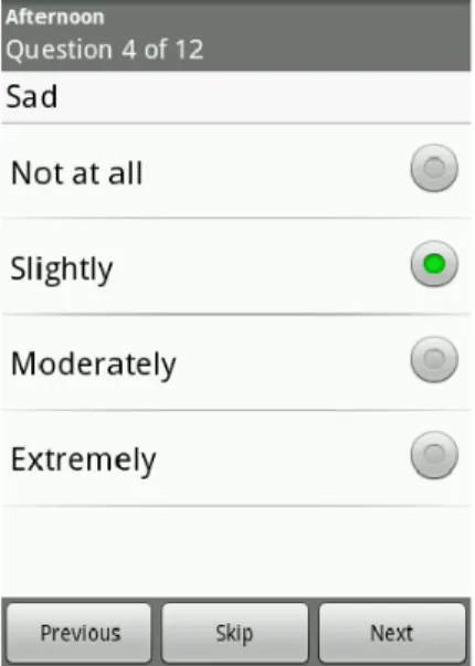 Figure 2: Example of the survey selection screen from our Android application. Four surveys have been defined