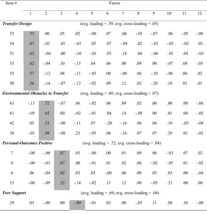 Table 14. Factor Loadings for the Training-Specific Domain. 