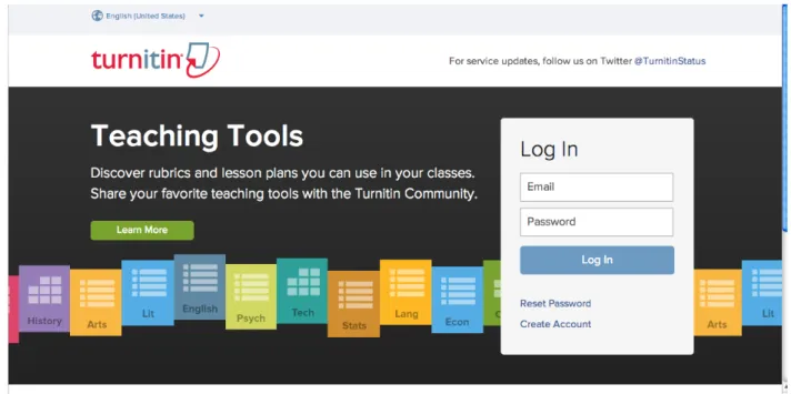 Fig. 4. Turnitin.comʼs login page for both instructor and student users, which prominently  advertises to instructors