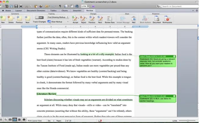 Fig. 11. Screen capture of an essay with comments in Microsoft Word. 