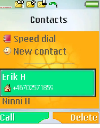 Figure 16  The phonebook menu in the prototype.