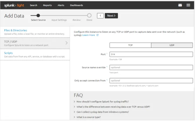Figure	  3.2:	  Procedure	  of	  specifying	  the	  port	  in	  the	  process	  of	  the	  Splunk	  web	  application	  configuration	  