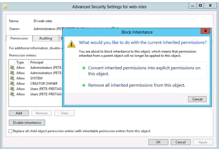 Table 2.8.1 Web Root Content Security Permissions 