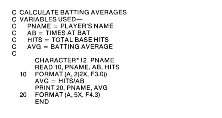 Fig. 1-1 Batting Average Program 