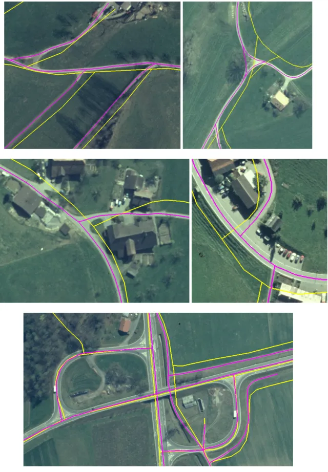 Figure 2. Details of road extraction and junction generation with varying complexity in test sites in Switzerland