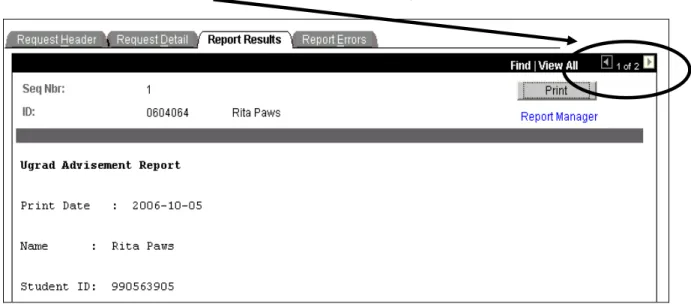 tab.  Use the   and   buttons to move between the reports. 