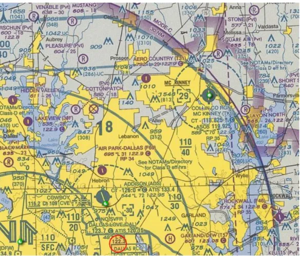 Figure 1. Chart used in initial training showing McKinney National (KTKI), upper right; DFW  is in the lower left