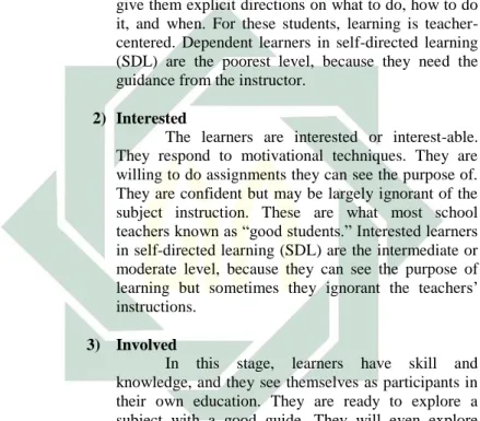 Table 2.1 summarizes the levels or the stages of Self- Self-Directed  Learning  developed  by  Gerald  O