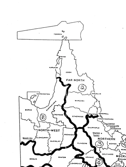 FIGURE 2:MAPOFQUEENSLANDSllO\VING REGIONSUSED FOR ANALYSISOF DATA FROM SEROLOGICALSURVEY OF CATTLE