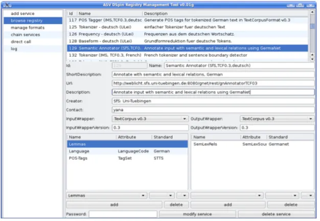 Figure 4: Tool for managing services in the repository 
