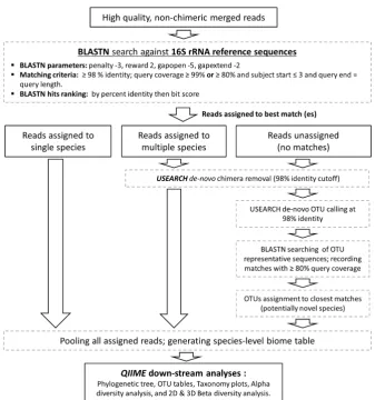 Figure 1.  Reads taxonomy assignment. A BLASTN-based algorithm used to classify the reads to the species level, and perform down-stream BIOM analysis