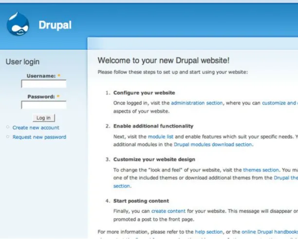 Figure 1. A new installation of Drupal, as it appears the first time a user  visits the site.