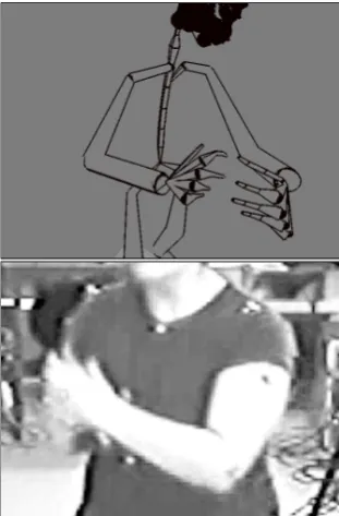 Figure 7: 3D models of the human body (top) can be rotatedto see conﬁgurations that might otherwise be hidden fromview in traditional video camera setups (bottom).
