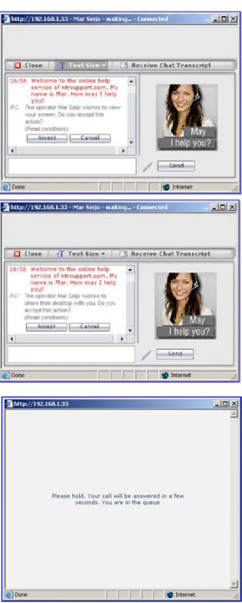 Figure A8-1: Text in the user window showing the  Operator requesting customer authorization to  use remote control in Observer mode