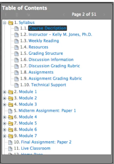 Illustration 3.5 LMS - Course Table of Contents Showing Syllabus Content Topics 