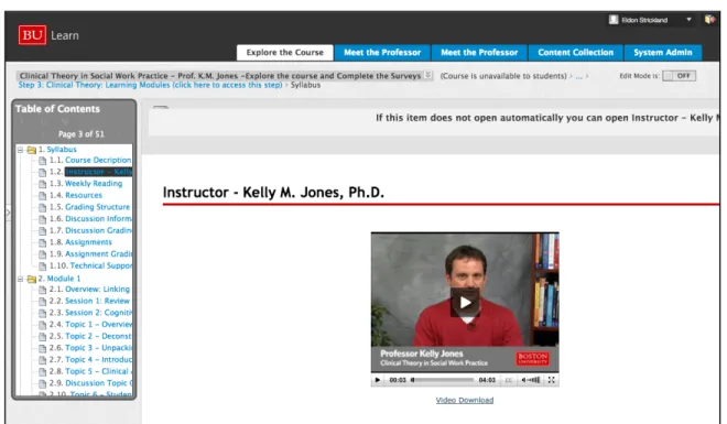 Illustration 3.8 LMS - Explore the Course Tab – Instructor Syllabus HTML Page  Displaying Male Instructor Welcome Video 