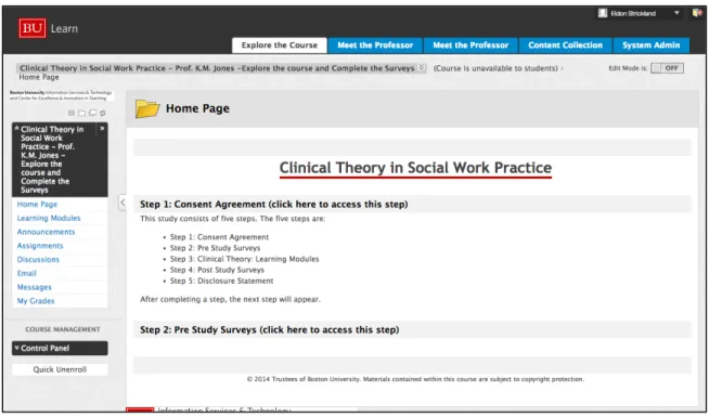 Illustration 3.3 LMS - Explore the Course Tab – Home Page Showing Steps 1 and 2 
