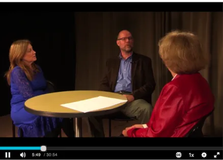 Figure 10. A screenshot from a video that could be considered having “high” production  values; this was a three-camera shoot, produced in a studio with professional lighting and  audio 