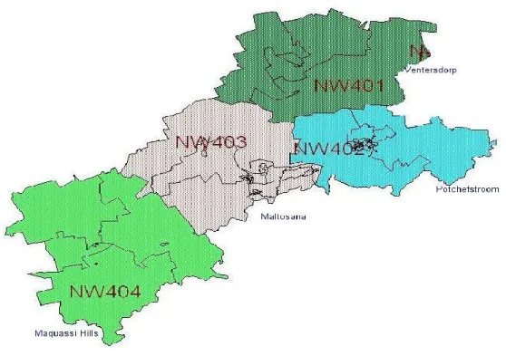 Figure 1.2:  Map of Dr Kenneth Kaunda Education District 