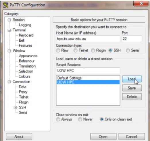 Figure A.3.: Select the Session of ‘hpc.its.upow.edu.au’ and click Load button.