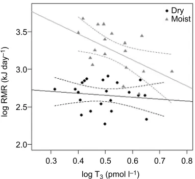 Fig. 1. Relationship between food availability (number of food plants) andlog-transformed T(3 levels