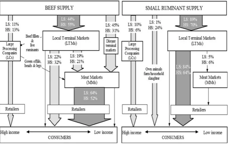 Fig. 2. Flowchart that indicates the ﬂow and contribution of each food segment in the supply of beef and small ruminant meat into Nairobi