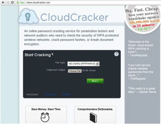 Figure 9  Brute force attack of wireless  credentials is available online at  cloudcracker.com.